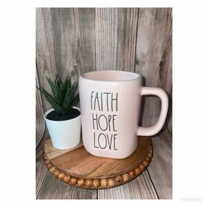 NEW Rae Dunn Faith Hope Love Pink Ceramic Mug